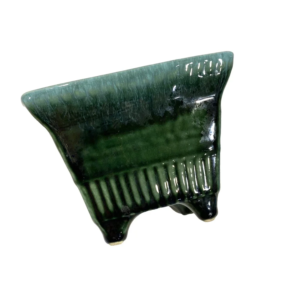 Hull USA Art Pottery Small Square Planter #A2 Green Drip Glaze Mid Century